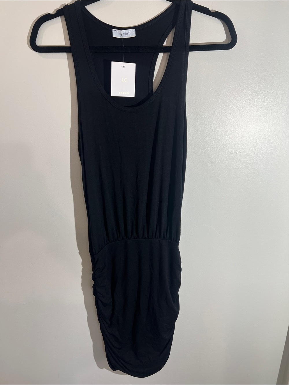 LaClef Black Sleeveless Ruched Bodycon Dress